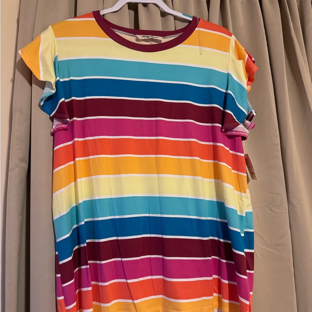 Haptics Multicolor Striped Ruffled Short Sleeve Top
